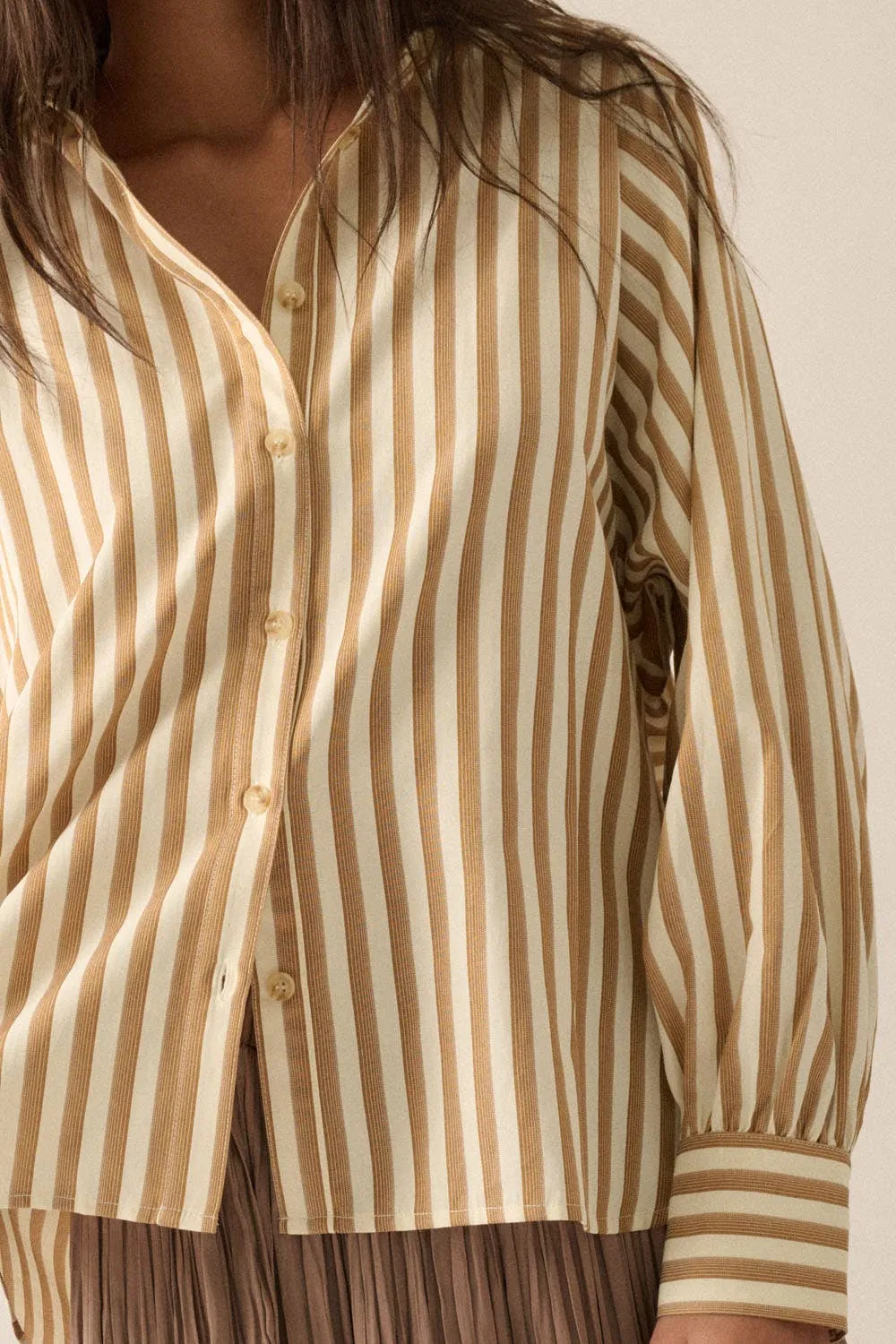 Striped Woven Dolman-Sleeve Button-Up Shirt