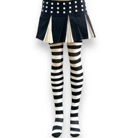 Studded Black & White Wide Pleated Skirt