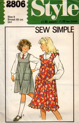 Style 2806 Girls Pinafore Dress 1970s Vintage Sewing Pattern Size 8