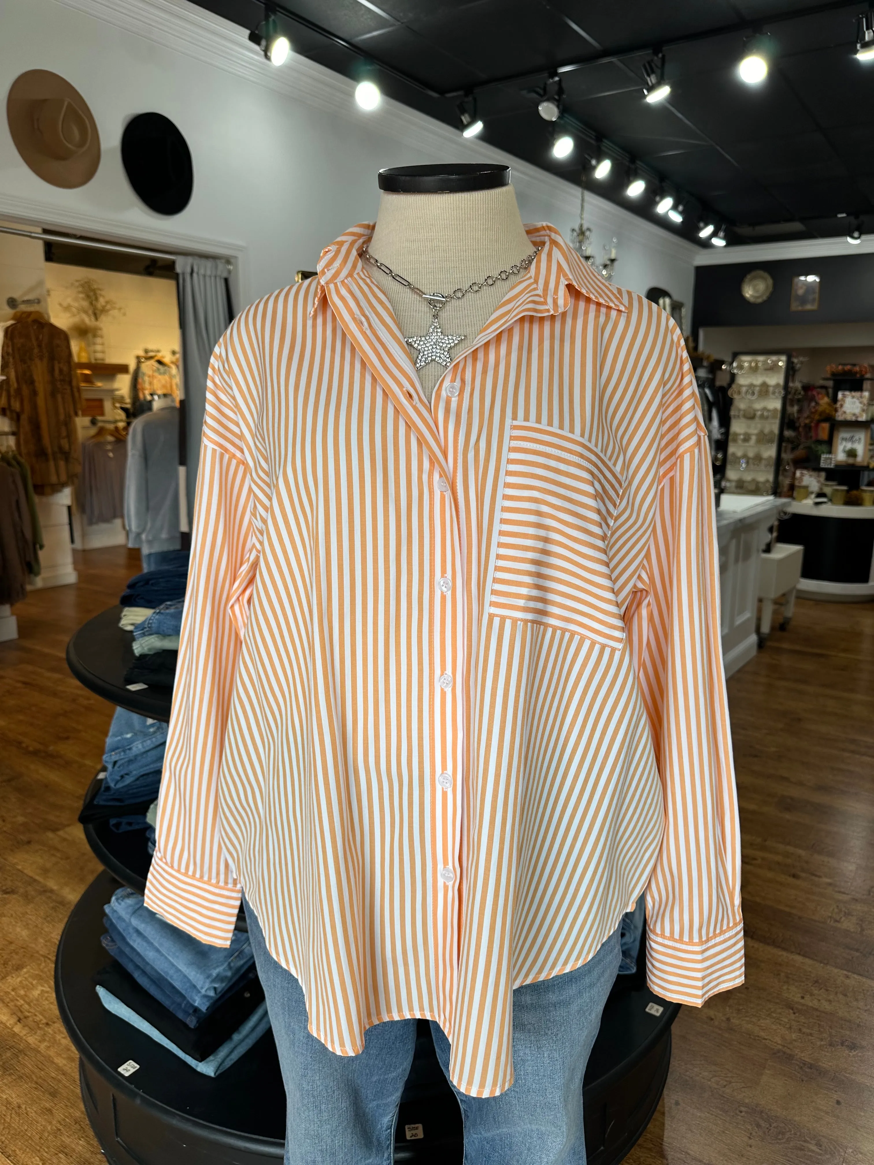 True Intentions Striped Button Down Shirt ~ Citrus