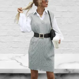 V-neck Vest Type Knitted Sweater Dress