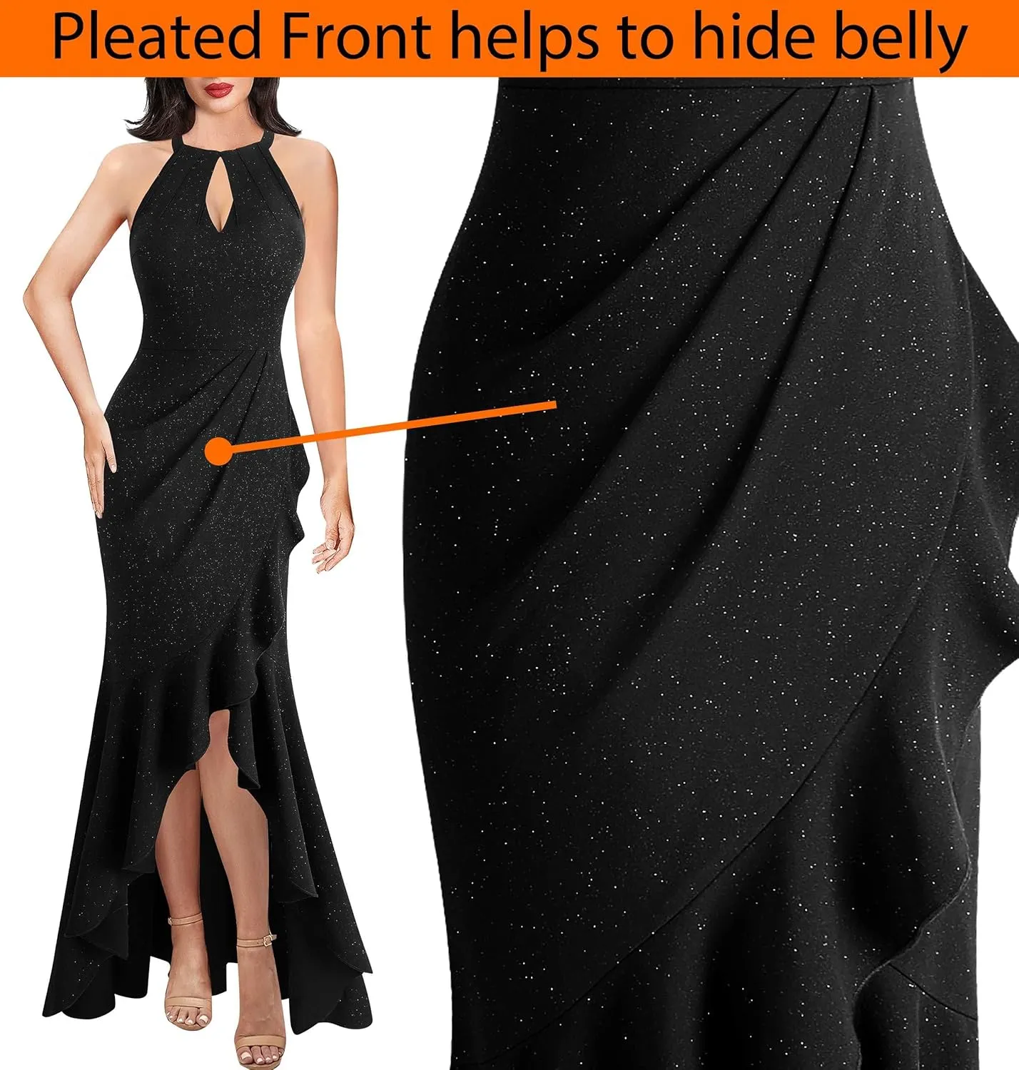 VFSHOW Womens Sexy Halter Neck Formal Cutout Ruffle Slit Ruched Prom Maxi Dress Wedding Guest HI-LO Mermaid Evening Gown