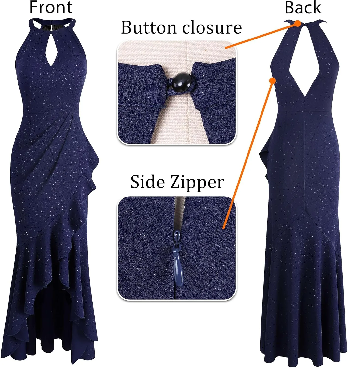 VFSHOW Womens Sexy Halter Neck Formal Cutout Ruffle Slit Ruched Prom Maxi Dress Wedding Guest HI-LO Mermaid Evening Gown
