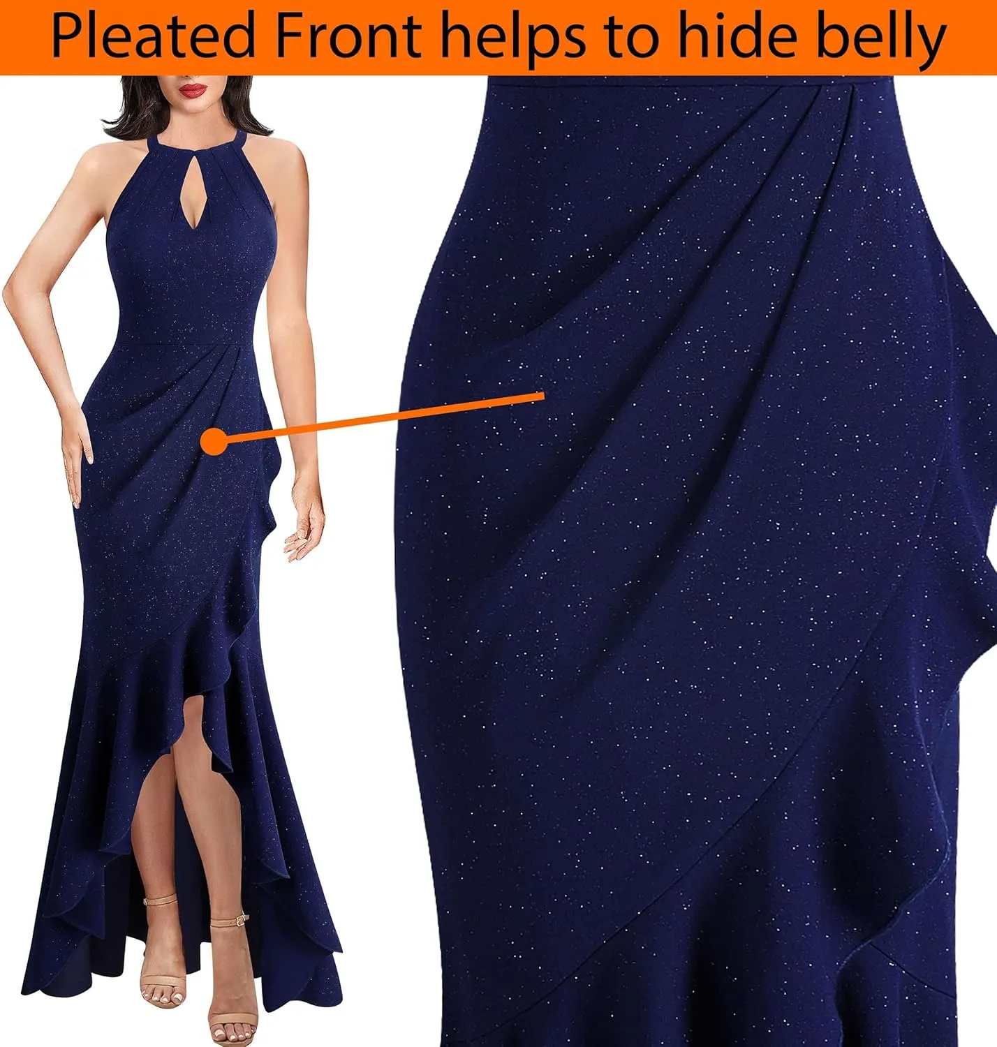 VFSHOW Womens Sexy Halter Neck Formal Cutout Ruffle Slit Ruched Prom Maxi Dress Wedding Guest HI-LO Mermaid Evening Gown