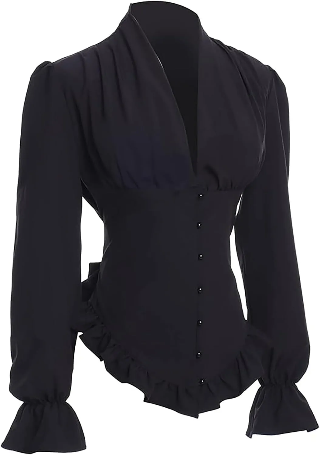 Victorian Blouse for Women Vintage Ruffle Long Sleeves Shirt Tops