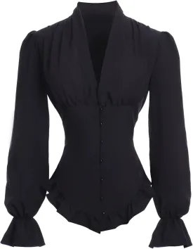Victorian Blouse for Women Vintage Ruffle Long Sleeves Shirt Tops