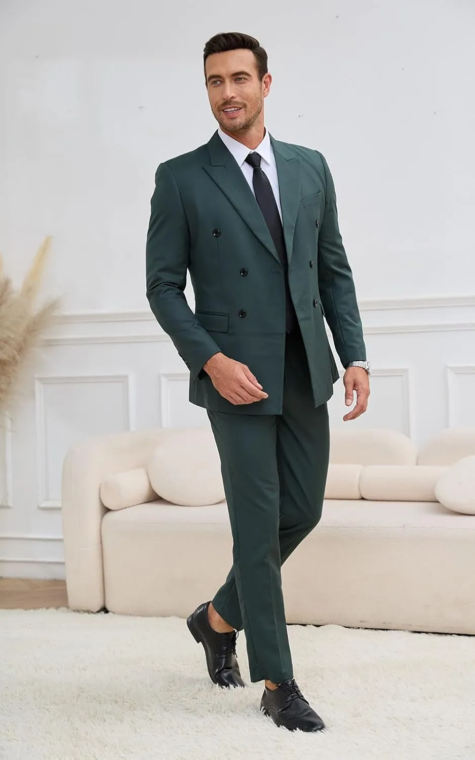 Wangyue Mens Double Breasted Suit 2 Piece Slim Fit Suits Double Breasted Blazer Men Wedding Prom Suit Jacket Pants Set