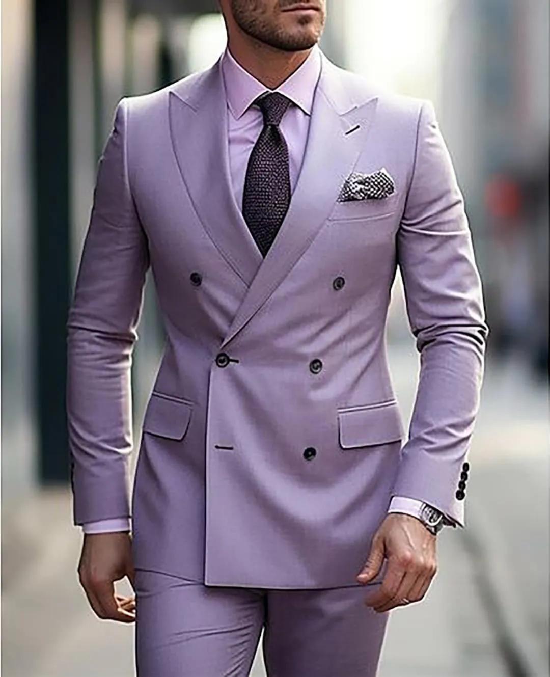 Wangyue Mens Double Breasted Suit 2 Piece Slim Fit Suits Double Breasted Blazer Men Wedding Prom Suit Jacket Pants Set