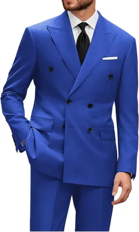 Wangyue Mens Double Breasted Suit 2 Piece Slim Fit Suits Double Breasted Blazer Men Wedding Prom Suit Jacket Pants Set