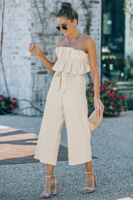 Wedding Guests / Ruffled Strapless Wide Leg Jumpsuit