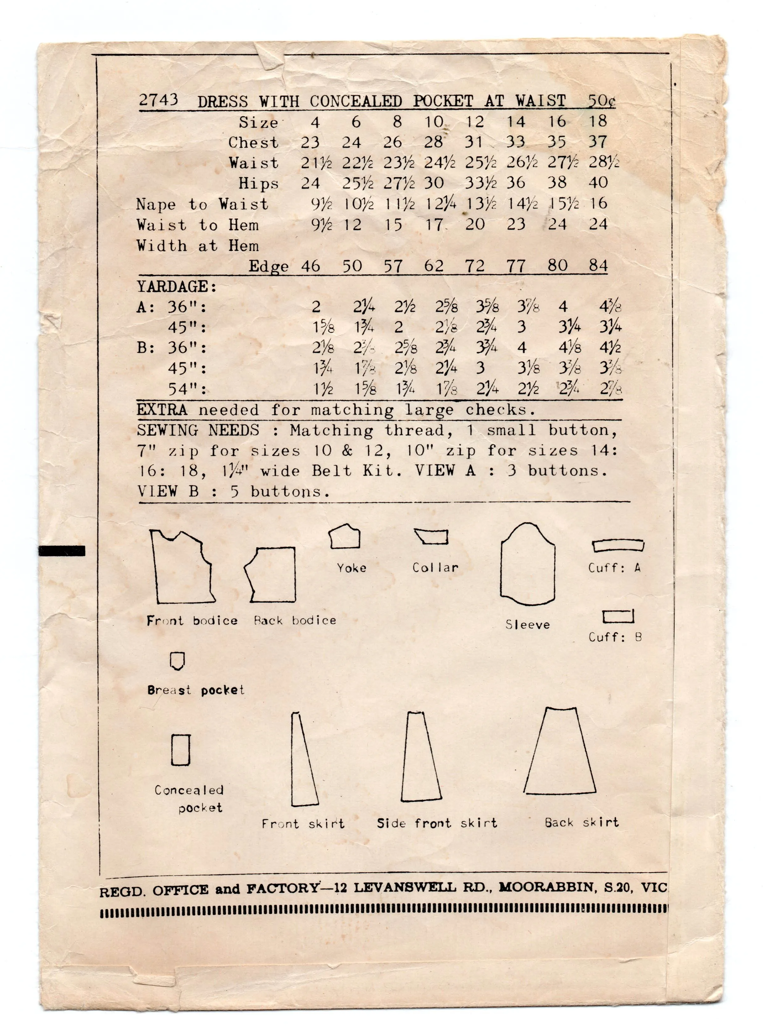 Weigels 2743 Girls Shirtdress with Concealed Pocket 1960s Vintage Sewing Pattern Size 10