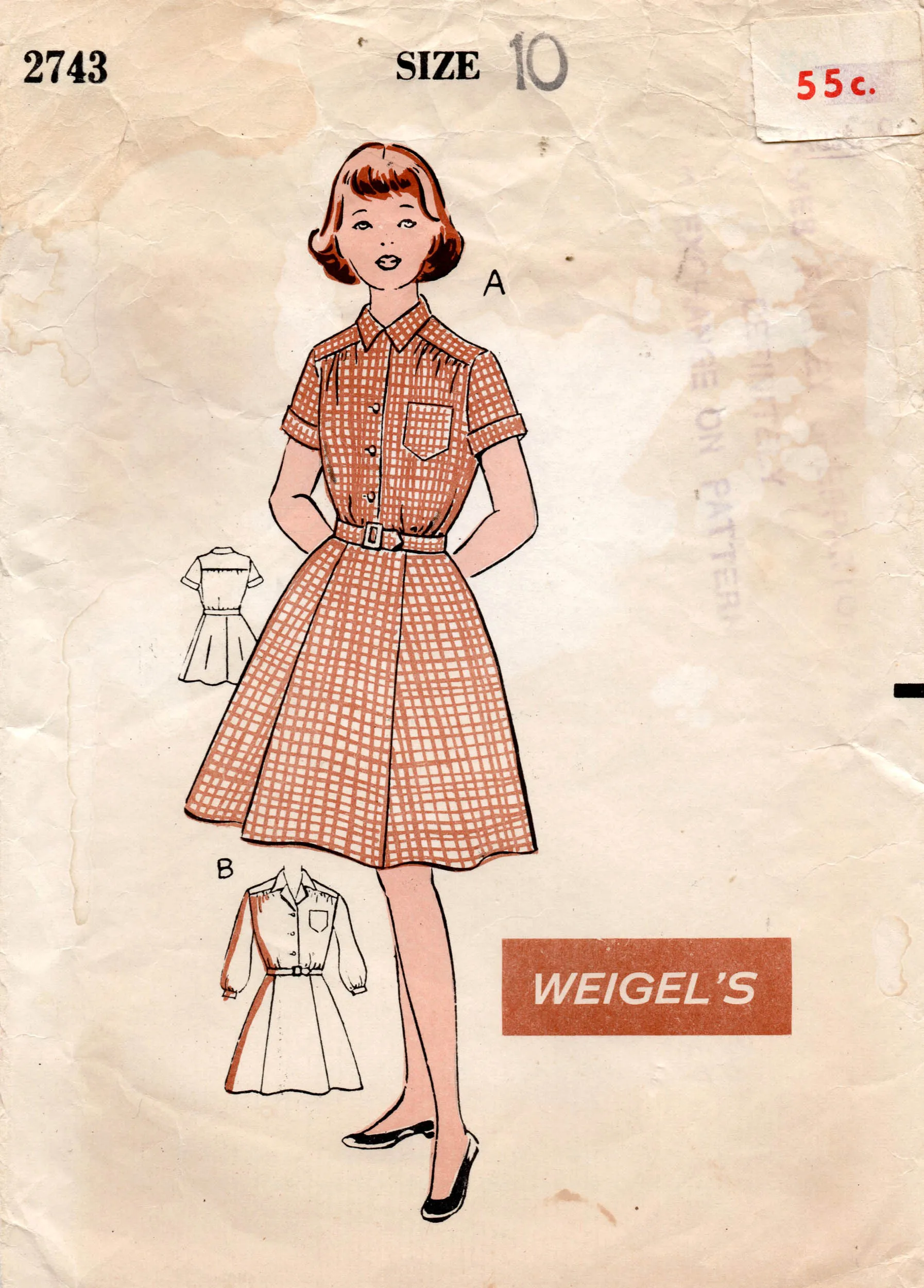 Weigels 2743 Girls Shirtdress with Concealed Pocket 1960s Vintage Sewing Pattern Size 10