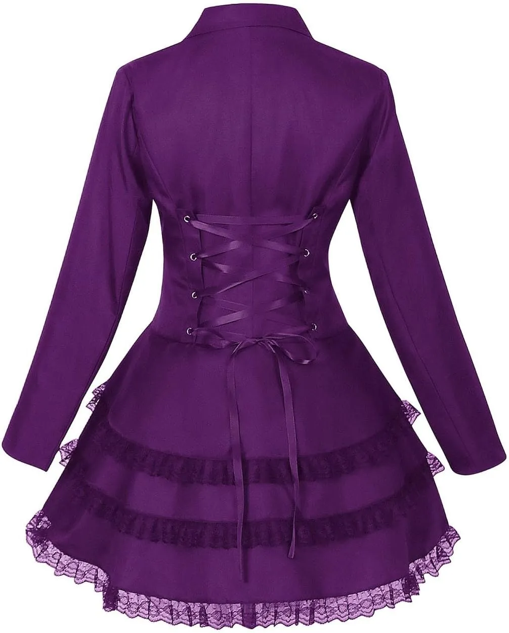 Women Double Breasted Victorian Steampunk Blazer Coat Tuxedo Gothic Tailcoat Jacket Lace Hem Wedding Uniform