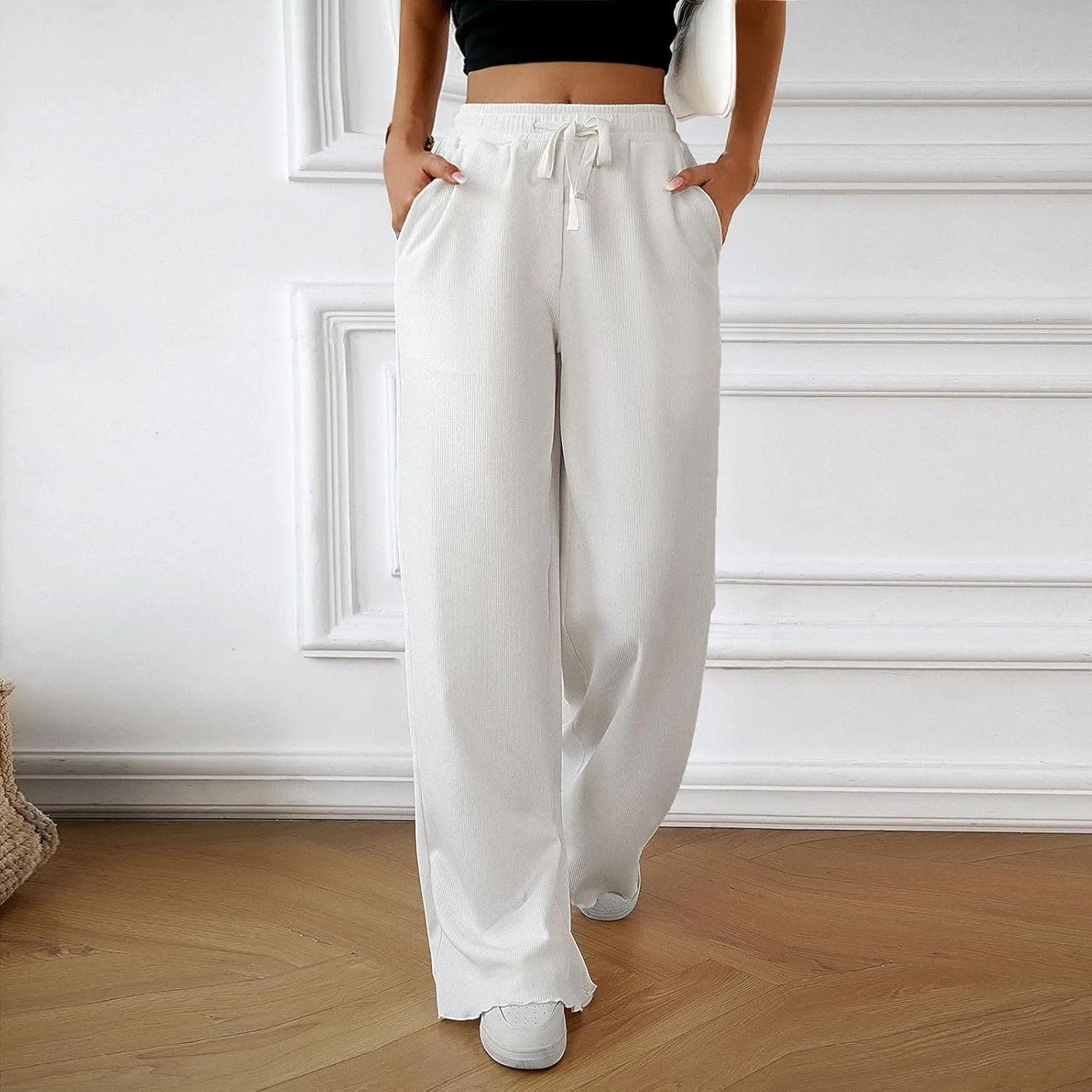 Women Loose Fit Pants Pants for Women High Cut Flare Wide Leg Basic Long Bootcut Leg Fall Summer Pants 2024