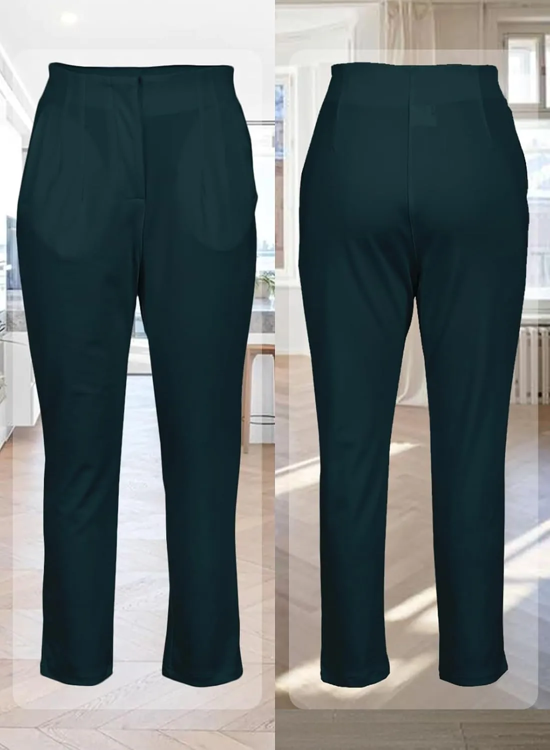 Womens Stretchy High Waisted Pants Trendy Pleated Business Work Trousers with Pockets Straight Leg Dress Pant