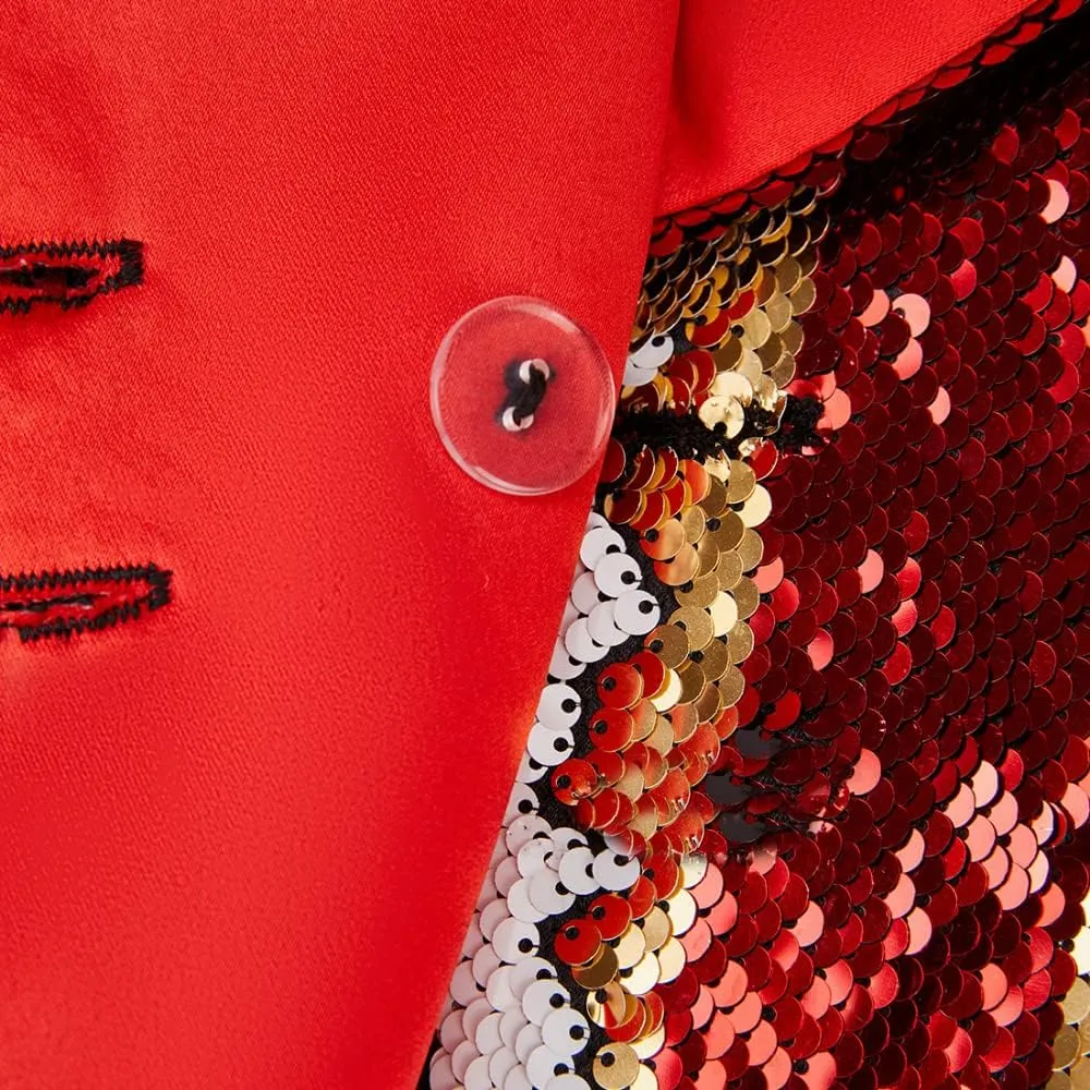 Women's Suit Tuxedo Coat Stylish Two Color Conversion Shiny Sequins Shawl Lapel Blazer Suit Jacket for Party,Banquet