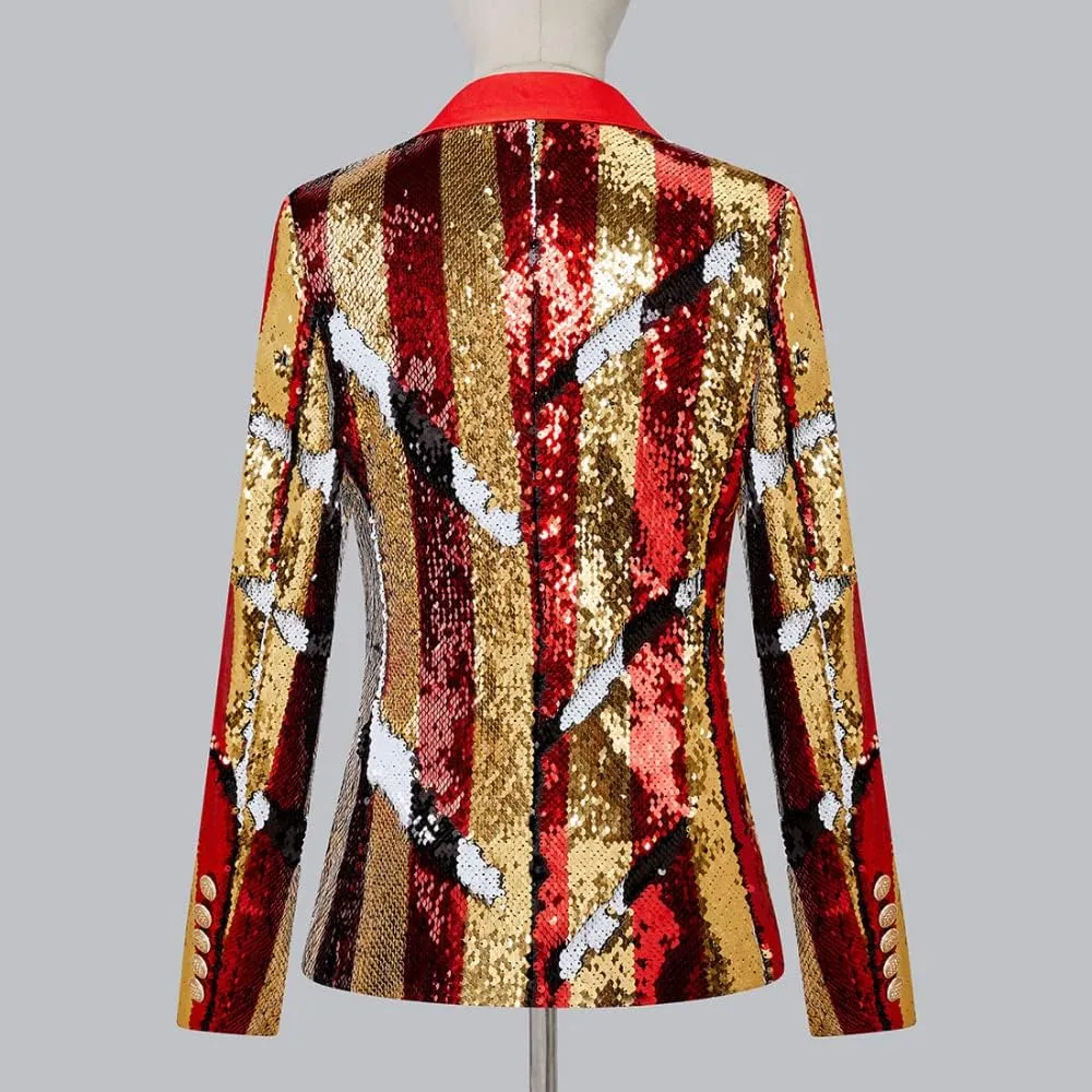 Women's Suit Tuxedo Coat Stylish Two Color Conversion Shiny Sequins Shawl Lapel Blazer Suit Jacket for Party,Banquet