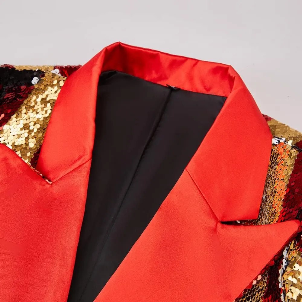 Women's Suit Tuxedo Coat Stylish Two Color Conversion Shiny Sequins Shawl Lapel Blazer Suit Jacket for Party,Banquet