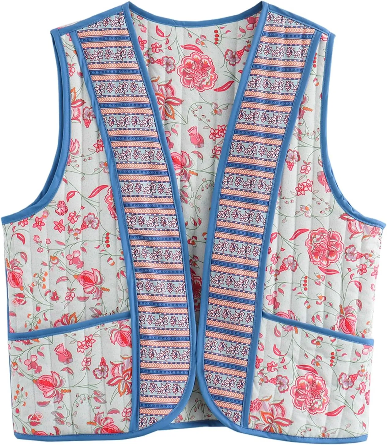 Women's Women's Floral Quilted Puffer Vest Lightweight Sleeveless Open Front Cropped Padded Outwear Vest