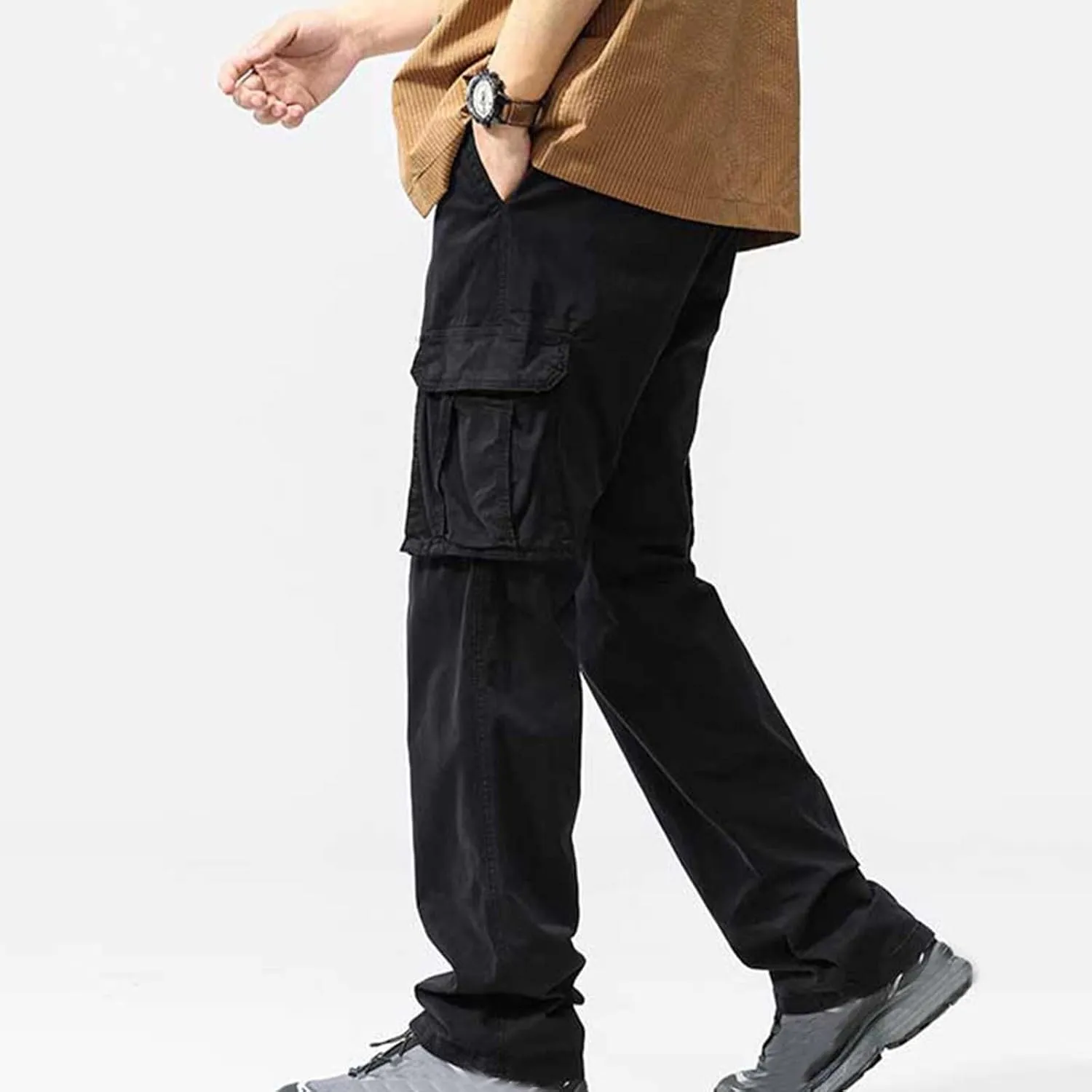 Xiaojmake Men's Outdoor Elastic Waist Cargo Pants Casual Loose Fit Workwear Straight Athletic Trousers Pull On Military Pant