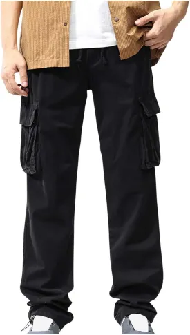 Xiaojmake Men's Outdoor Elastic Waist Cargo Pants Casual Loose Fit Workwear Straight Athletic Trousers Pull On Military Pant
