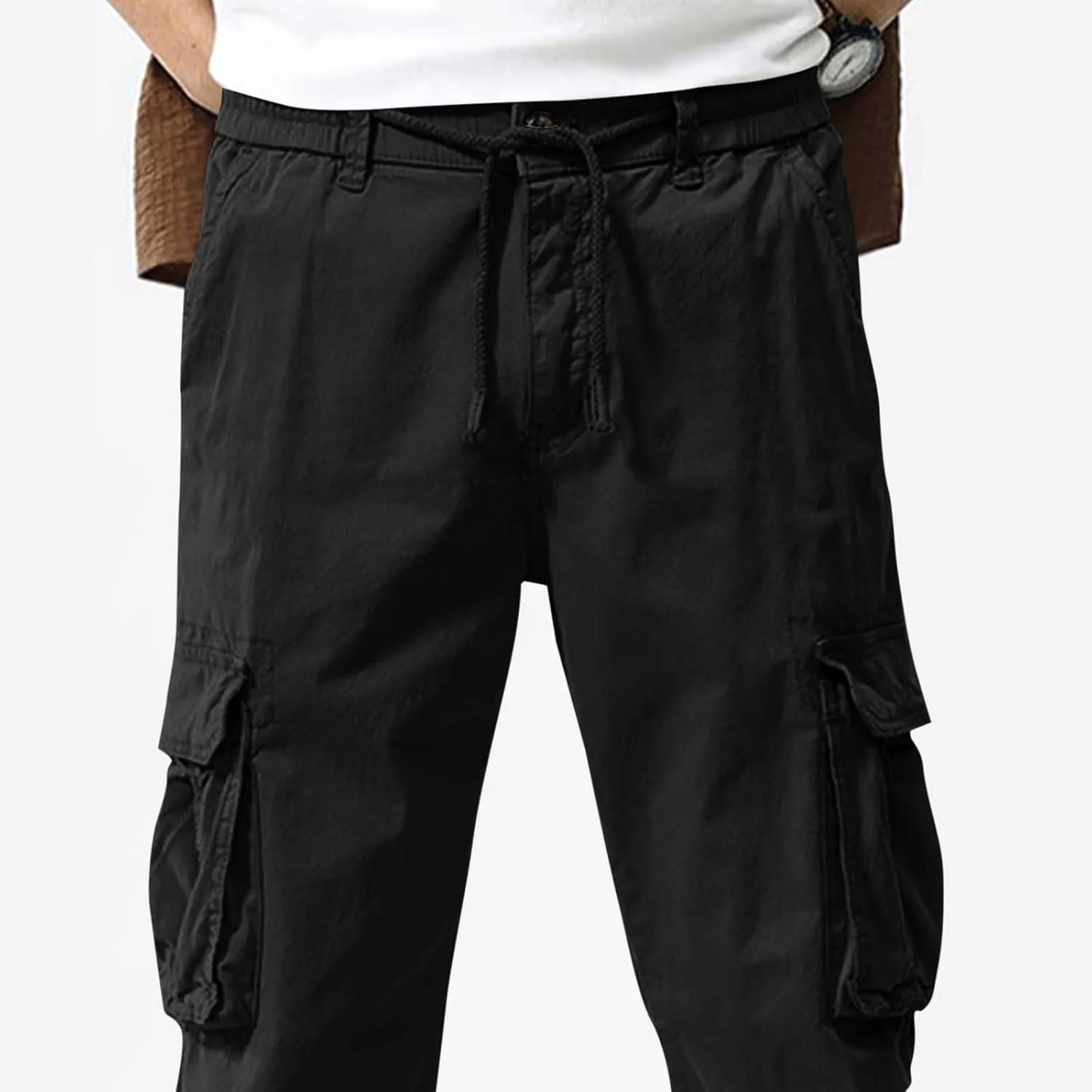 Xiaojmake Men's Outdoor Elastic Waist Cargo Pants Casual Loose Fit Workwear Straight Athletic Trousers Pull On Military Pant